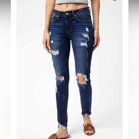 KanCan Mid Rise Distressed Skinny Jeans Size 27 Blue Jeans With Stretch H14 - Picture 10 of 11